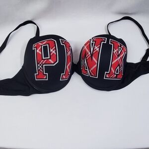 PINK Black/Red Plaid Accent Underwire Push Up Seamless Lift & Shape Bra 36 DD